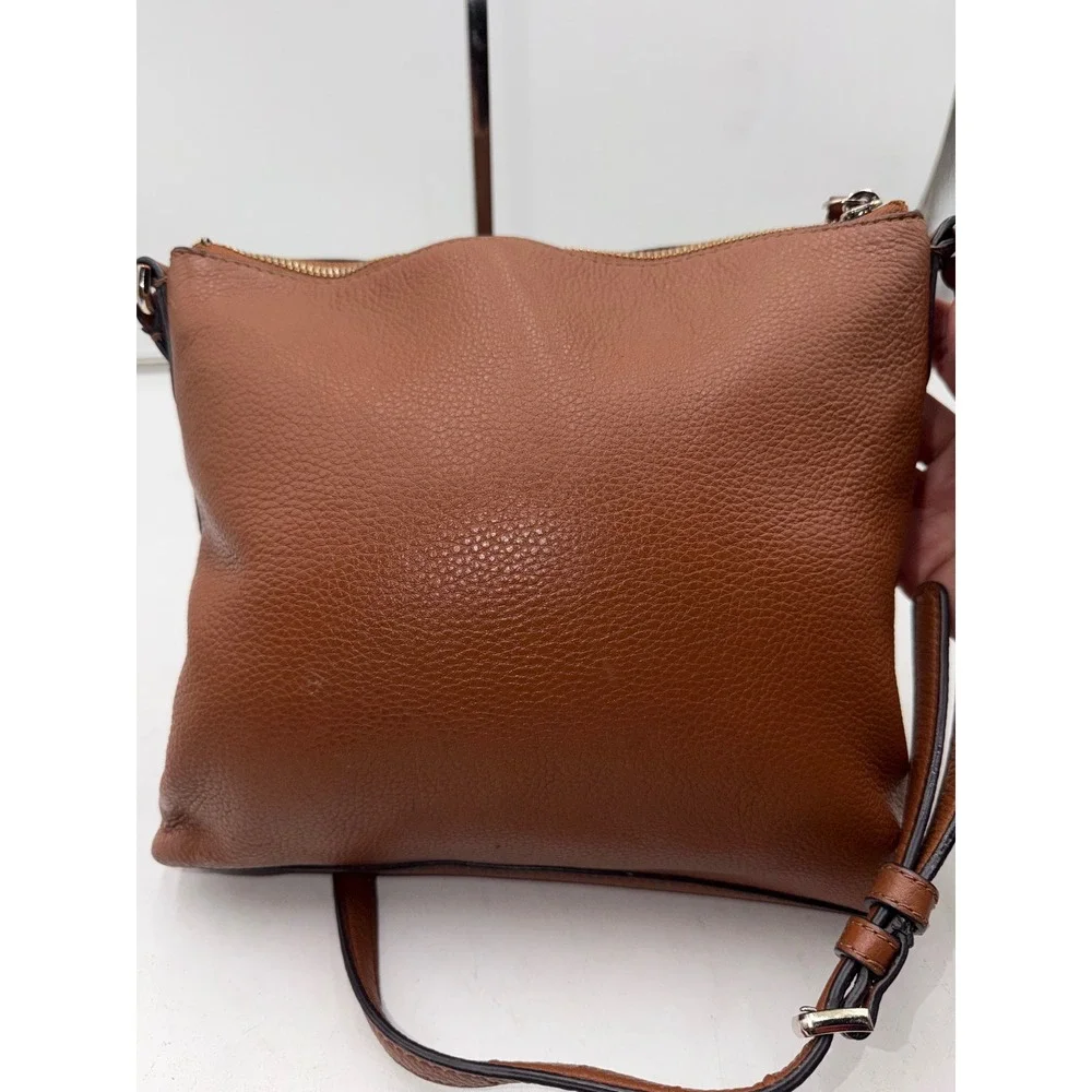 Kate Spade New York Pebbled Leather Crossbody Bag Brown Cognac Zippered Pocket